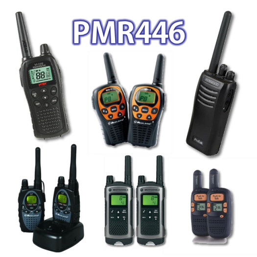 Radios tipo walkie-talkie de distintas marcas para el servicio europeo PMR446, todas ellas compatibles entre sí. Radios tipo walkie-talkie de distintas marcas para el servicio europeo PMR446, todas ellas compatibles entre sí.