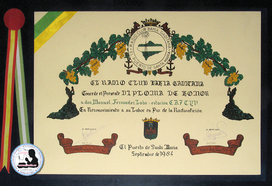Diploma del Radio Club Bahía